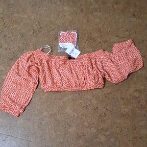 Orange Geo Pattern Crop Top/mask